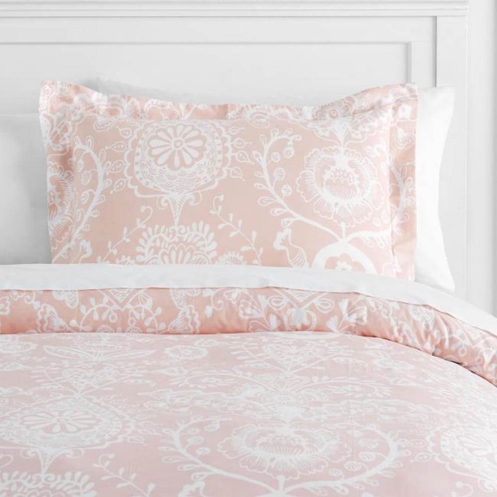 Pottery Barn Teen Dorm, duvet cover & standard sham set Blush Pink & White #1
